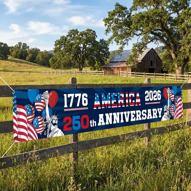 American 250th Anniversary Banner Flag, 4th of July Decorations,1776-2026 USA 250th Birthday Premium Banner with Grommets, Decorations for Outdoor, Indoor, Yard, Garden, Porch