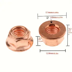 50 durable copper exhaust nuts, M8x1.25 - hexagon full thread, turbocharger manifold right-hand thread, brushed metal surface treatment, suitable for practical copper flash exhaust pipes
