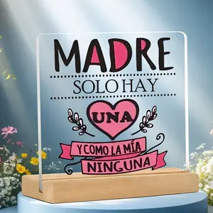 Unique Spanish Acrylic Desktop Decoration Ornament, Classic Motherhood Quote, Heart Ribbon Design, Perfect Gift for Hispanic Mothers, International Women's Day Present, Heart Acrylic Plaque