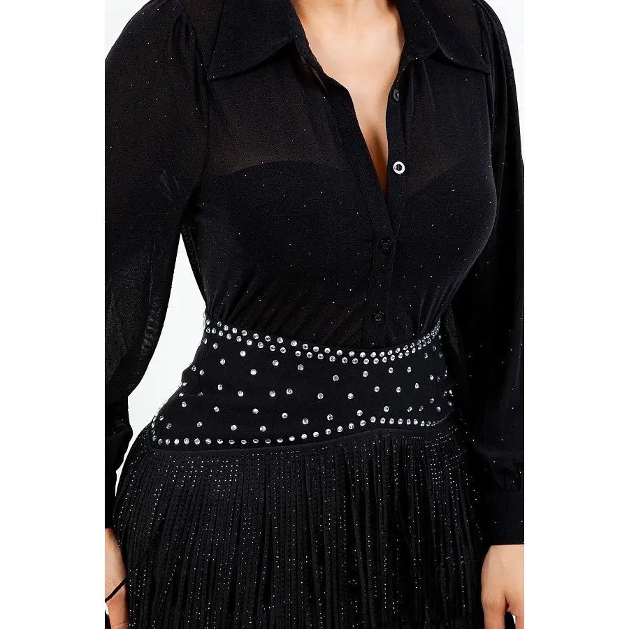 Luna Sheer & Rhinestone Button Down Collared Shirts