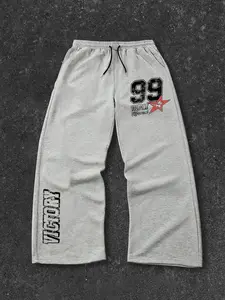Men's Letter Print Drawstring Waist Sports Pants, Athleisure Style Bottoms, Comfortable Casual Pocket Trousers for All Seasons, Loose Fit Lightweight Fabric