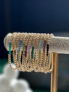 14K Gold Filled Crystal Birthstone Bead Bracelet 4mm | Attraction Bracelet, Artificial Stretch Bracelet, Meaningful Gift
