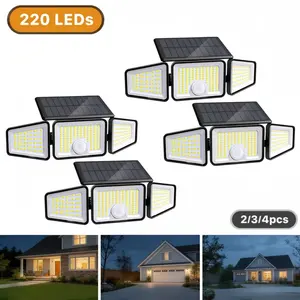 2-Pack Solar Outdoor Lights, LED Motion Sensor IP65 Waterproof 3-Head 2500-Lumen Security Floodlights, 270° Wide-Angle Spotlights for Patios, Garages