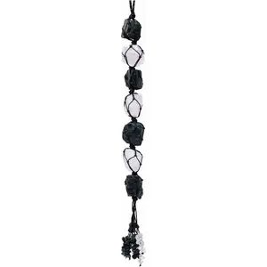 Natural Crystal Black Tourmaline&Clear Quartz Rough Stone Hanging Ornament with Chip Stones Tassels Reiki Healing Meditation Energy Balance Yoga Home Decor Gift