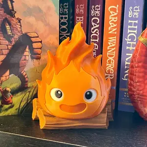 Chibi Fire Demon Bookshelf Decor - Cute Magical Fire Spirit Figure - HMC Inspired 3D Printed Bookish Decor