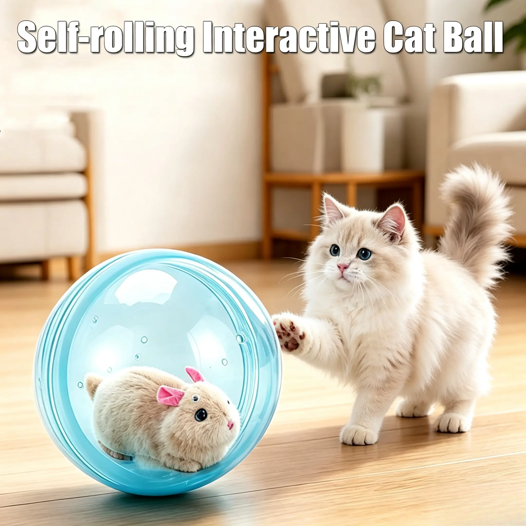 Rotate 360° Spin Moving Cat Ball Electric Interactive Cat Toy Ball Fun Indoor Interactive Pet Ball ABS Plastic  Self-Rolling Interactive Cat Ball Bite-Resistant Fluffy Realistic Plush Animal, Built-In Motor Smart Obstacle Avoidance for Small Indoor Cats