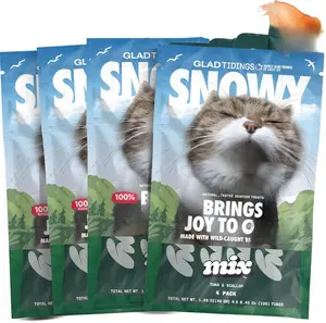 Glad Tidings Snowy's Lickable Wet Seafood Cat Treats Made with Wild-Caught Tuna and Seafood, Creamy Squeezable Purée, Topper with Vitamin E & Taurine (Standard, Tuna + Scallop)