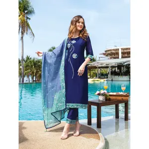 Navy Blue Silk Salwar Kameez