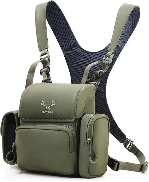 MOXULE Multifunctional Outdoor Camo Binocular Harness Chest Pack - Adjustable Strap, Waterproof Bag with Rangefinder Pocket, Includes Cleaning Cloth for Birdwatching, Hiking