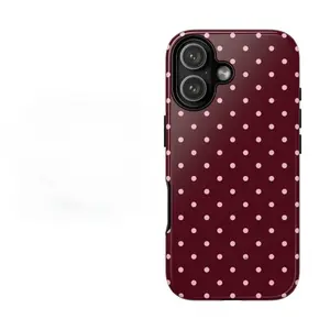Trending Vintage Inspired Deep Red Polka Dot 2-in-1 Protective Case with Glossy Surface for iPhone 17 Pro Max/17 Air/16 Pro Max/15 Plus/13-7 - Perfect for Fall & Winter Season