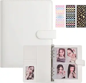 A5 Kpop Photocard Binder with 240 Pockets, Photocard Holder Album with 30 Double Sided Photocard Sleeves Pack, 6 Ring PU Leather Binder Cover, Cute Polaroid Organizer Book (White)