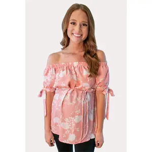 Off the Shoulder Floral Maternity Top in Pink