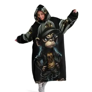 hoodie blanket, Wearable Blanket, Hooded Blanket Digital Print Flannel, Soft Warm Street Style, Unique Pattern, Cartoon Pattern Blanket, Perfect for Sofa Home Leisure Air Conditioning Nap Office Bed Camping Travel Gift, Christmas Gift