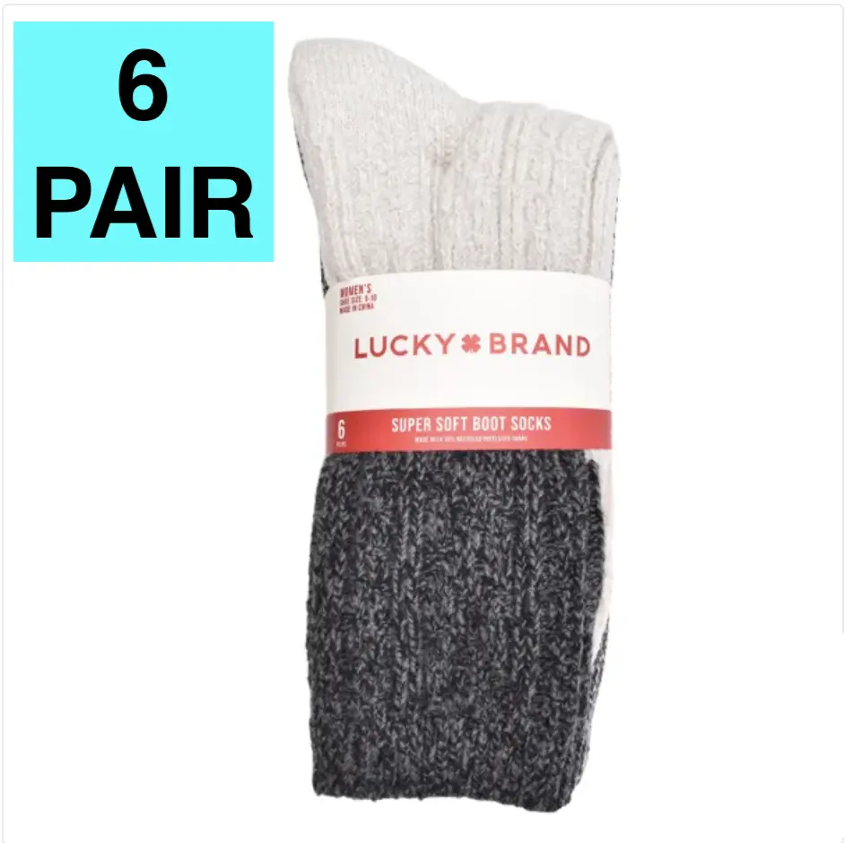 Lucky Brand Women's Boot Socks - Set of 6 Pairs, Super Soft and Sustainable, Waffle Knit with Cabling Details, Pink and Gray set, Shoe Size 5-10