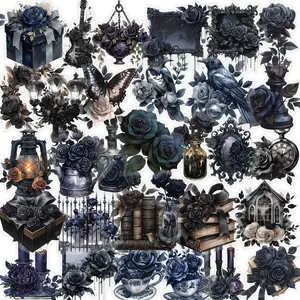 56 Dark Rose Transparent PET Stickers - Waterproof Decorative DIY Stickers for Suitcases, Phone Cases, Cellphone, Laptops, Helmets, Skateboards