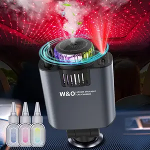 (30% discount on the last day) 5-IN-1 Fragranc Starlight Car Charger,with Scented Car AirFreshener（3 scents）,Red starlight car roofprojection,Max100W Fast charging And 2 retractable charging cables (TypeC+IOS interface)、Applicable to all cars