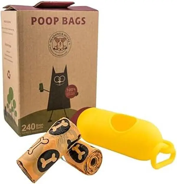MEADOWS & MUTTS Dog Poop Bags - 240 Count Compostable Biodegradable Plant Based Pet Waste Bags | Leak Proof Extra Thick | Lavender Scented Eco-Friendly Puppy Poop Bags