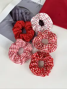 Colorblock Polka Dot & Plaid Print Scrunchie, Cute Hair Tie for Women & Girls, Minimalist Headwear Suitable for Thick Hair, Fashion Hair Accessories for Party, Daily Clothing Decor, Ponytail Hairstyle, Elastic Hair Accessory, Scrunchies