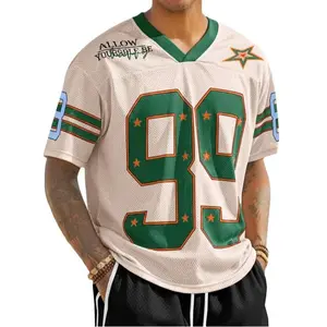 Men’s Oversized Y2K Jersey T-Shirt, Mesh Football Jersey – Baggy V-Neck Graphic Number Tee, Vintage Streetwear Summer Top