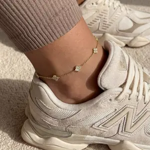 Nova Rose Eternal Clover Anklet 925 Sterling Silver & Gold Plated | Dainty Lucky Flower Charm Adjustable Chain