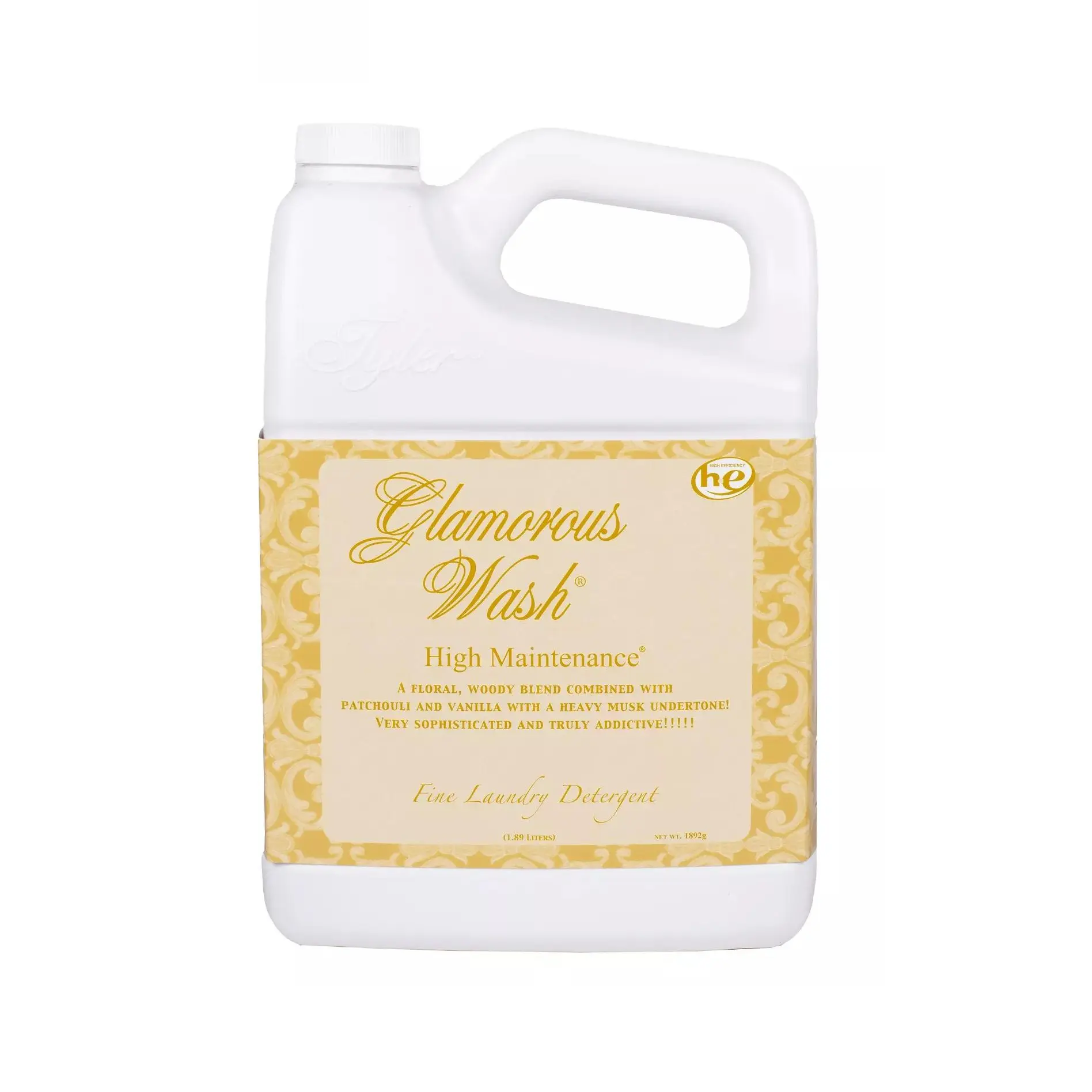 Tyler Candle Company Glamorous Wash High Maintenance Scented Vanilla Detergent - All Natural, Biodegradable, Concentrated, No Phosphates, Dye Free, Machine Washable Household Cleaner - 1.89L/64oz, Vanilla Blend