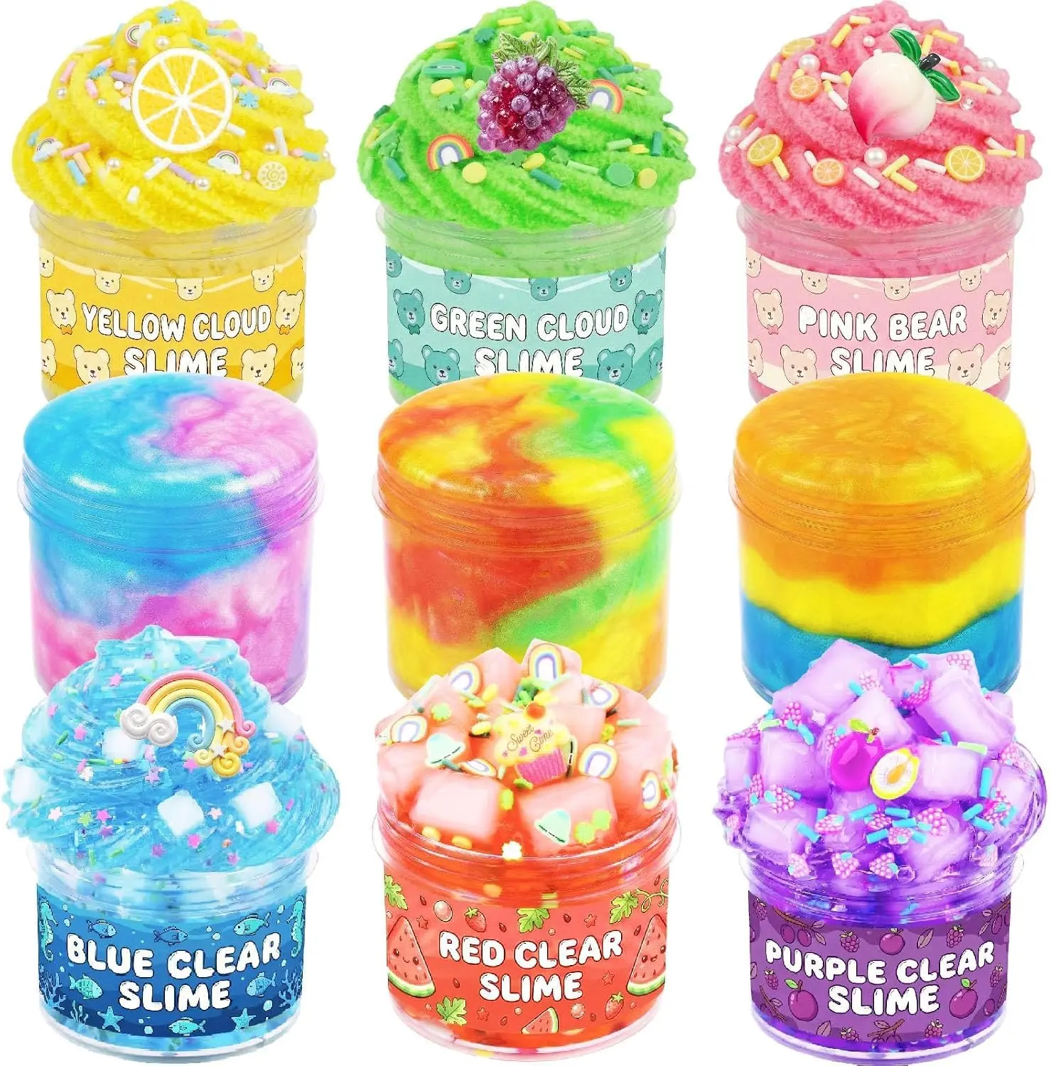 9 Pack Mixed Slime Kit for Kids, Cloud, Galaxy & Jelly Cube Crunchy Slime, Soft Stretchy Non-Sticky Sensory Toy, Birthday Gifts for Girls & Boys