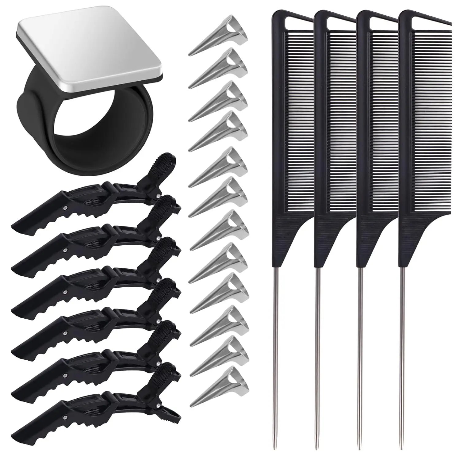 Youth 23-Piece Lightweight Silicone Hair Grooming Kit - Metal/Plastic Tools, Magnetic Wrist Pin Holder, Sectioning Clips, Rat-Tail Combs, Parting Rings, Storage Function, Precise Hold for Home, Salons