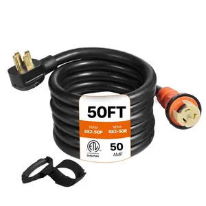 【fathersdaygift】VEVOR Heavy Duty Generator Cord, 50 Feet, 50AMP, 12000W, Black Cable, SS2-50R Generator Plug, SS2-50P Extension Cord