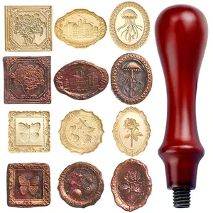 7pcs Vintage Wax Stamp Seal Kit with Stamp Head Wooden Handle Butterflies Rose Flower for Wedding Invitations Envelopes Thanksgiving Card Gift Packing