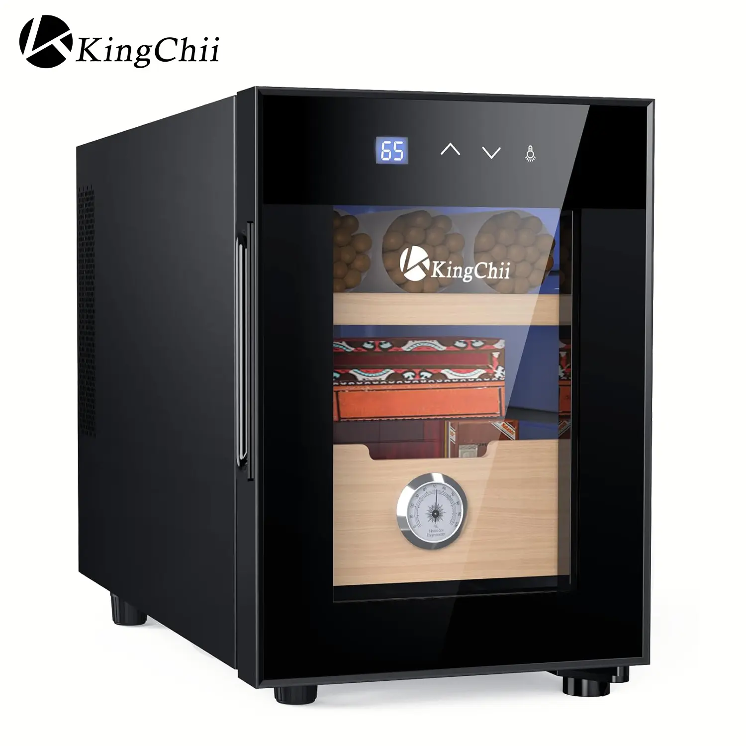 KINGCHII 16L Electronic Humidor, Constant Temperature Control, Spanish Cedar Wood Shelves, 2-Layer 100-Capacity Display Cabinet