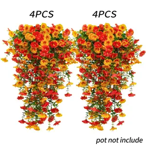 4pcs autumn artificial flowers，Plastic Faux Flowers, Artificial Eucalyptus Hanging Flowers, UV Protection Fabric Morning Light Hanging Flowers, Plastic Floral Plant, Fake Flower Vine, Suitable for Outdoor, Home, Office and Garden Decoration