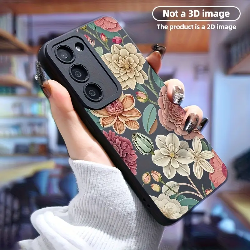 Flower High Quality Protective Phone Cases, Soft to Hold, Compatible with Samsung Galaxy S24/S23/S22/S21 And Other Series, Black Background Color, Shock Absorbing, Anti Slip, Lightweight, Durable And Stylish Cover Protection Protector Smartphone
