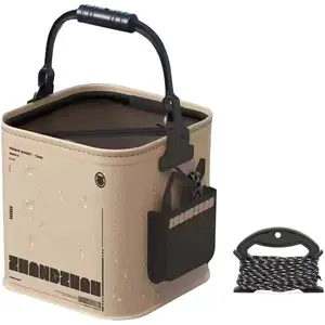 Collapsible Fishing Bucket 2.11 Gallon/8L - Portable Folding Live Bait Bucket with Aerator Pocket, Rope & Net for Live Fish & Shrimp, Kayak, Camping, Hiking (Small)