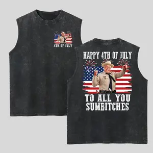 Happy 4th of July to All You Sumbtches Washed Tank Top, Independence Day Shirt, Gym Essential, Vintage Casual Crewneck Short Sleeves Menswear T-shirt Classic Cotton Fabric Streetwear