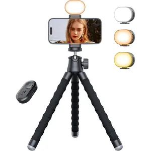 Phone Tripod with Light, Portable and Flexible Phone Stand for Video Recording with  Remote, 360? Rotating Tabletop & Travel Tripods for , Smartphones, Camera