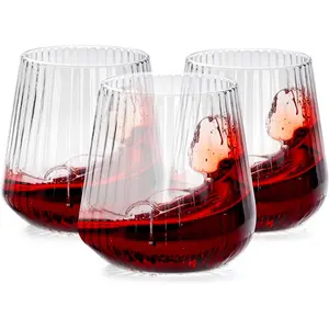 30 Pack Plastic Ribbed  Glasses - 14 OZ Thicker Origami Stemless Disposable  Champagne  Unbreakable  Glass,   Cups for Party Wedding Bar Christmas  Year