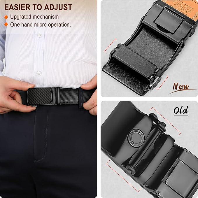 black for Belt Men, Sliding Ratchet Belt Genuine Leather For Gift Mens Dress Pants Oxfords,Size Adjustable