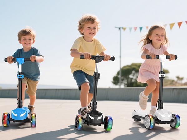 【Kids Love It!】3-Wheel Electric Scooter for Kids Ages 3-8, Electric Kick Scooter with 2 Speed Settings, Long Battery Life, Bluetooth Speaker, Flashing LED Wheels, Lightweight & Stable for Boys Girls