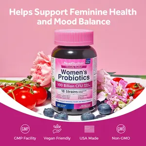 NewRhythm,Women's Probiotic,Maintain PH Balance ,Digestive Health,with Prebiotic Cranberry - 100 Billion CFU 18 Strains,60 Capsules,Supplement