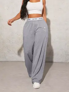 Women's High Waist Stretch Sweatpants, Comfortable Breathable Fabric, Loose Fit Design for All Seasons, Sporty Casual Versatile Style, Casual Comfy Sporty Bottom, Soft Comfy Sweatpants, Athleisure Style Bottoms