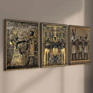 3 Count wooden frame canvas, Pharaoh and Anubis totem art decorative poster, mysterious ancient Egyptian murals, Modern Art Design, exquisite decoration for living room and bedroom, corridor wall art, waterproof, art