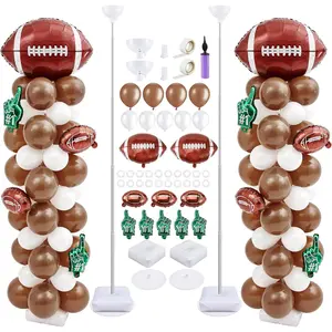 2 Sets Football Balloon Column Stand Kit Include 12 Foil 160 Latex Balloons Football Shaped 6.5 ft Adjustable Stands Kit for  Theme Touch Down Birthday Decorations