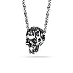 PROSTEEL Fire Skull Pendant Necklace Stainless Steel Chain Necklaces Jewelry Unisex For Men Women with Gift Box