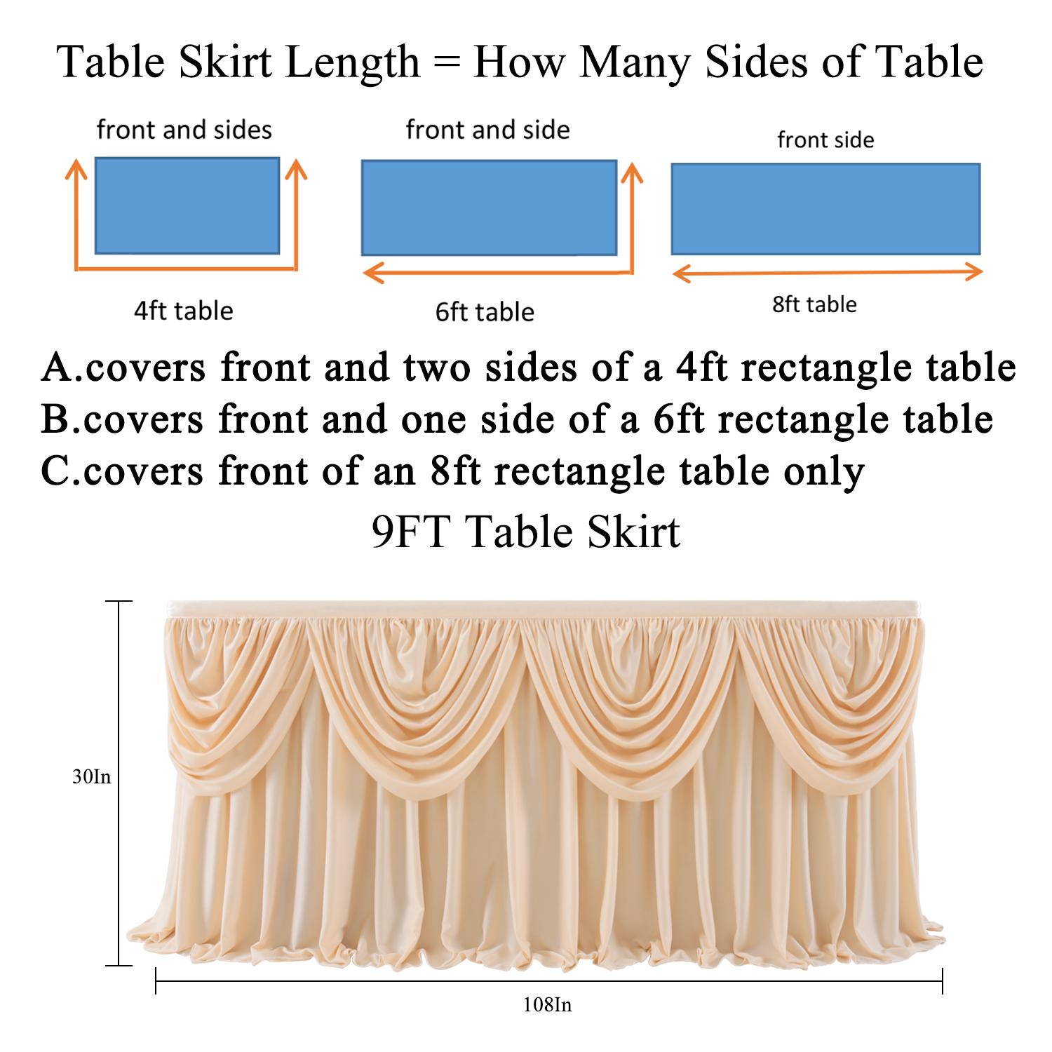 Satin Double Drape Table Skirt for Rectangle Tables, Elegant Pleated Desk Skirting with Adhesive for Wedding, Birthday & Party Decor
