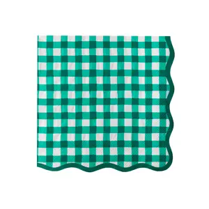 ELEGANT EMERALD GREEN GINGHAM DINNER NAPKINS