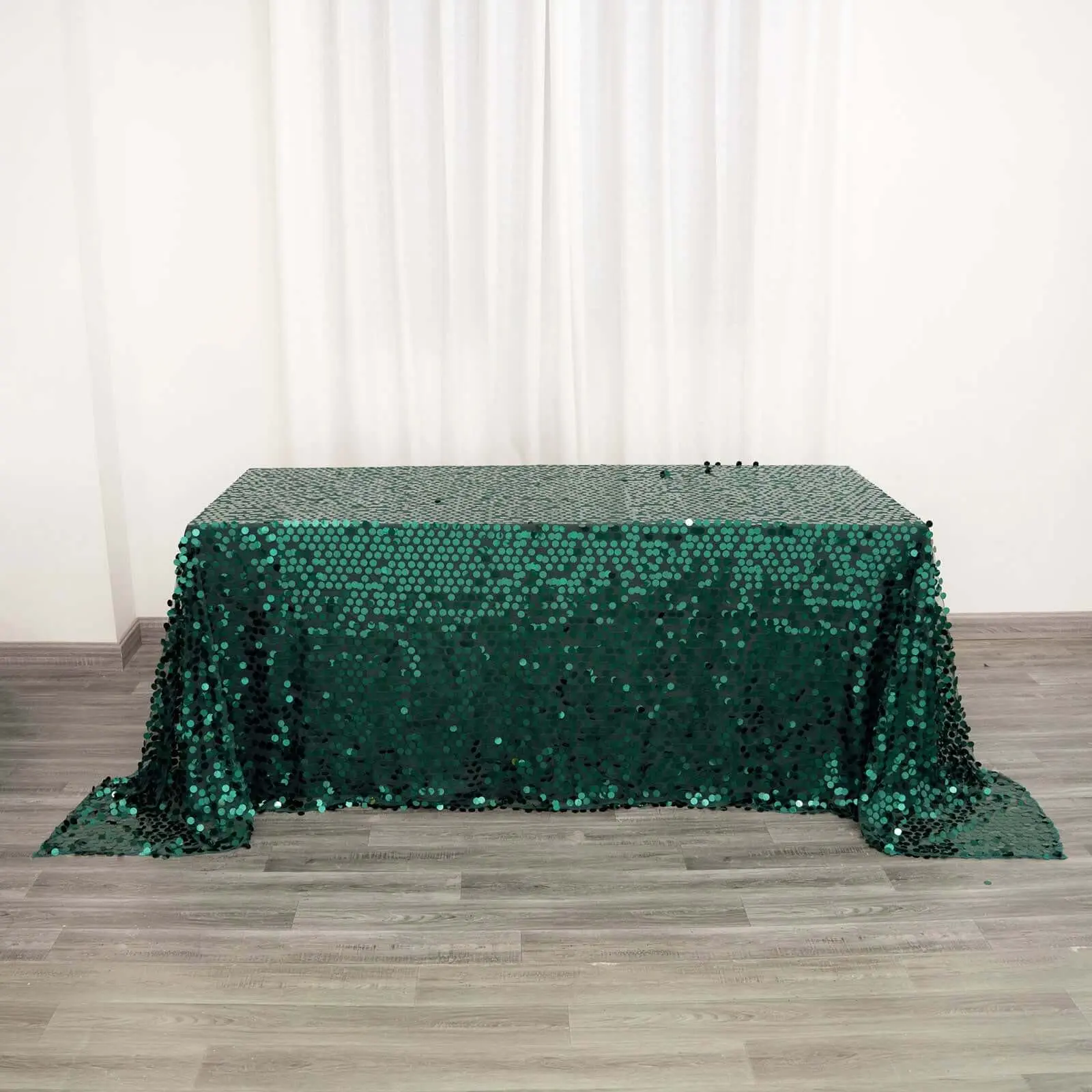 Hunter Emerald Green Sequin Big Payette Seamless Rectangle Tablecloth - 90"x132" Kitchen Linen for Christmas Decor, Decor for Weddings, Prom, Photo Booths, Display, Birthday Party Supplies