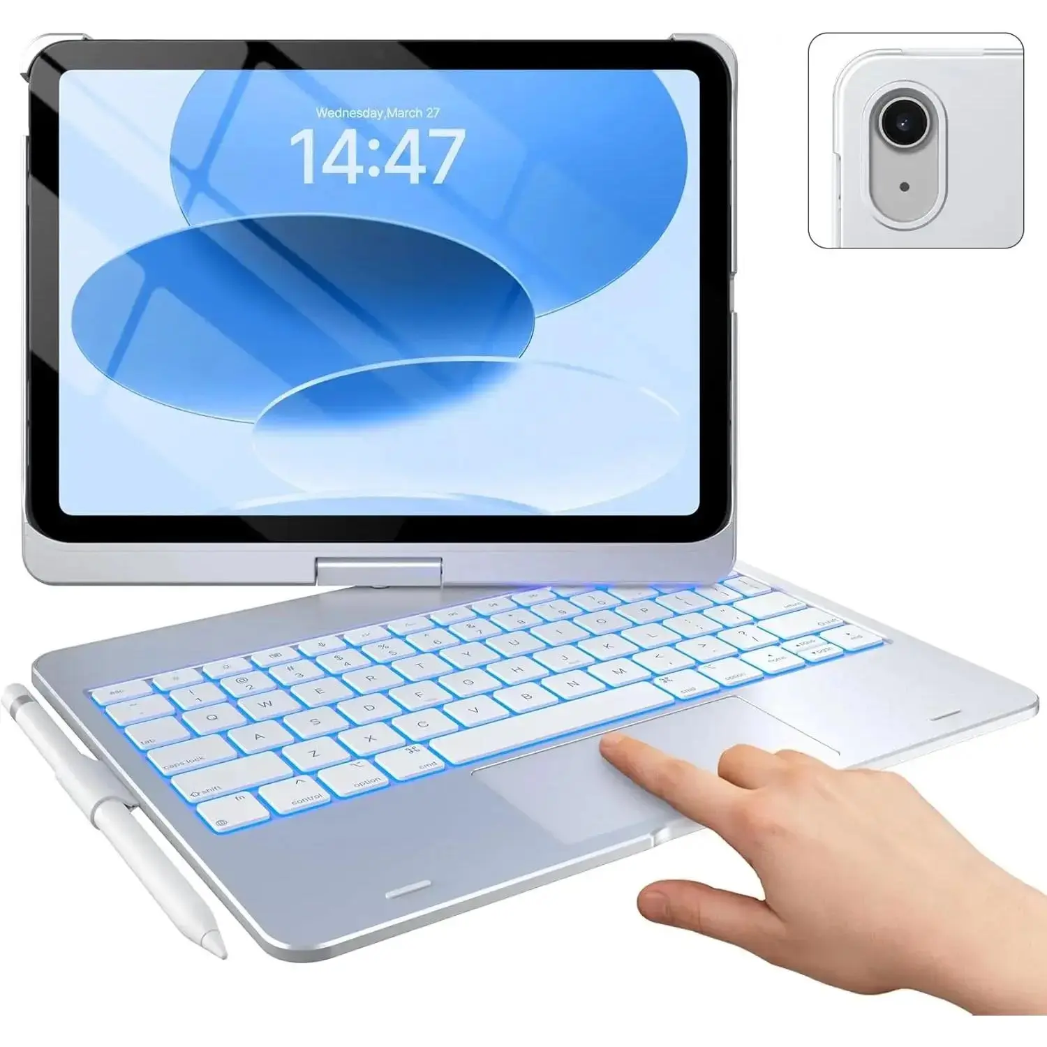 Touch iPad 10th Generation Case with Keyboard (10.9", 2022) and iPad A16 (11th Gen, 2025)  360 Rotatable, 11-Color Backlit, Multi-Touch Trackpad, Thin & Light ()