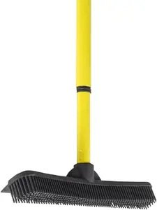 Original Indoor Pet Hair Rubber Broom with Carpet Rake and Squeegee, Black and Yellow Cleaning