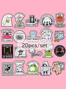 20pcs/set Frog&Cat Cute Animal Brooch, Simple And Unique English Quote Badge, Personalized Pin, Women&Men Fashion Accessories, Random Surprise Set