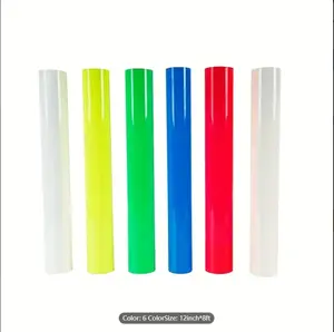 6pcs Color 12" X 8ft Glow In The Dark HTV, Heat Transfer Vinyl For T Shirt, PU Elastic Vinyl, Iron On Vinyl For All Cutter Machine, Permanent Vinyl, Easy To Cut &Weed